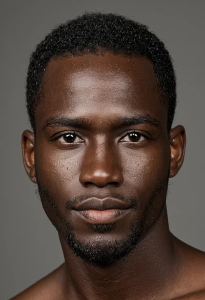 Afrikanisch, Männlich, Schwarz Haare, Braun Augen – KI Portrait