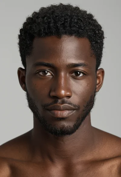 Afrikanisch, Männlich, Schwarz Haare, Braun Augen – KI Portrait