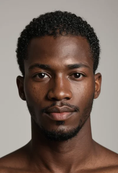 Afrikanisch, Männlich, Schwarz Haare, Braun Augen – KI Portrait