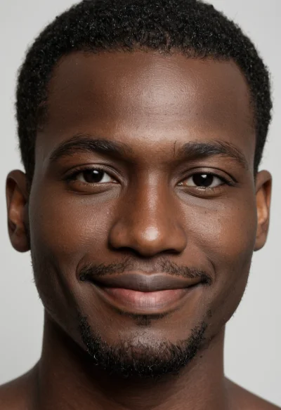 Afrikanisch, Männlich, Schwarz Haare, Braun Augen – KI Portrait