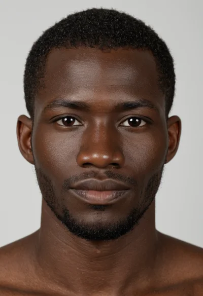 Afrikanisch, Männlich, Schwarz Haare, Braun Augen – KI Portrait