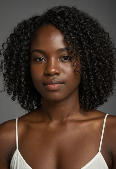 Afrikanisch, Weiblich, Schwarz Haare, Braun Augen – KI Portrait