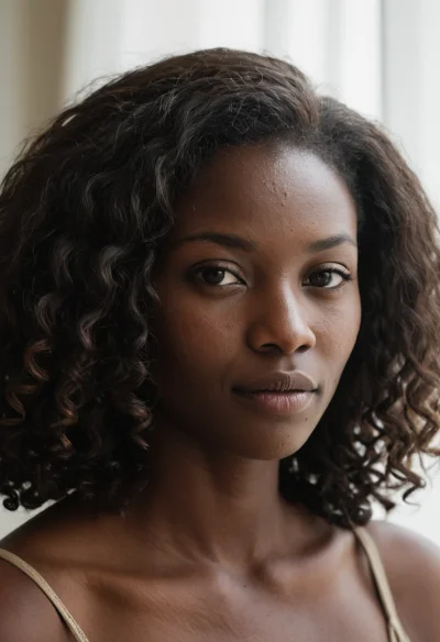 Afrikanisch, Weiblich, Schwarz Haare, Braun Augen – KI Portrait