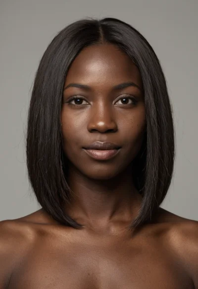 Afrikanisch, Weiblich, Schwarz Haare, Braun Augen – KI Portrait