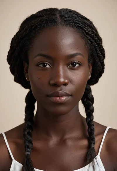 Afrikanisch, Weiblich, Schwarz Haare, Braun Augen – KI Portrait