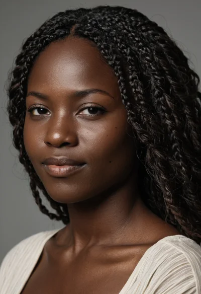 Afrikanisch, Weiblich, Schwarz Haare, Braun Augen – KI Portrait