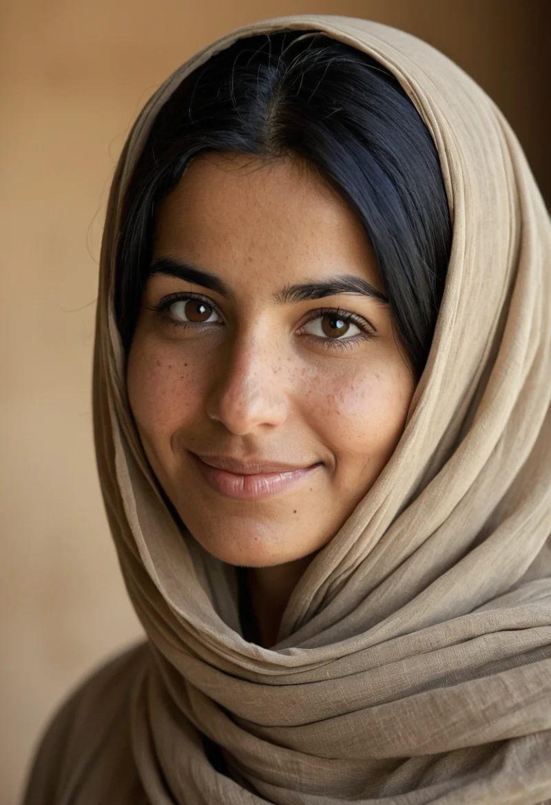 Arabisch, Weiblich, Schwarz Haare, Braun Augen – KI Portrait
