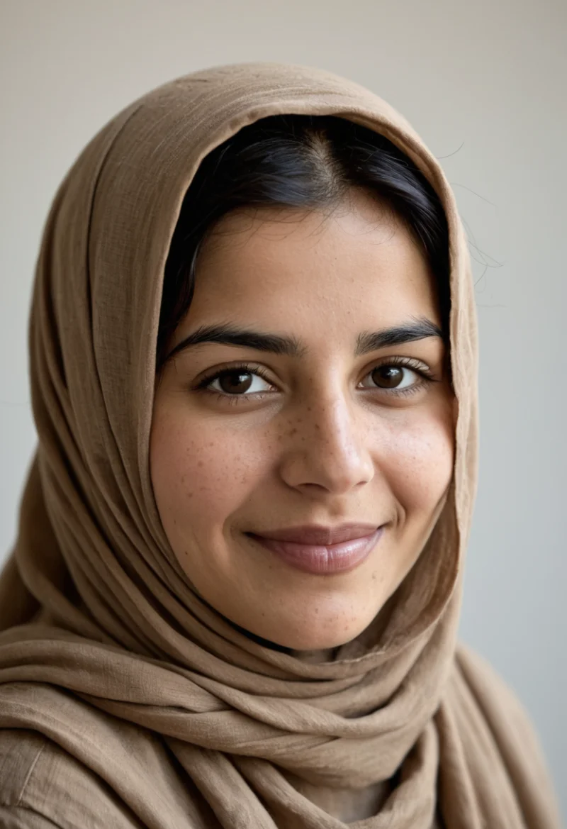 Arabisch, Weiblich, Schwarz Haare, Braun Augen – KI Portrait