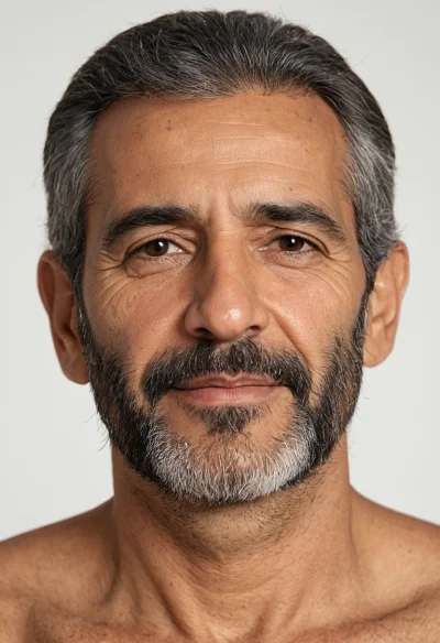 Arabisch, Männlich, Grau Haare, Braun Augen – KI Portrait