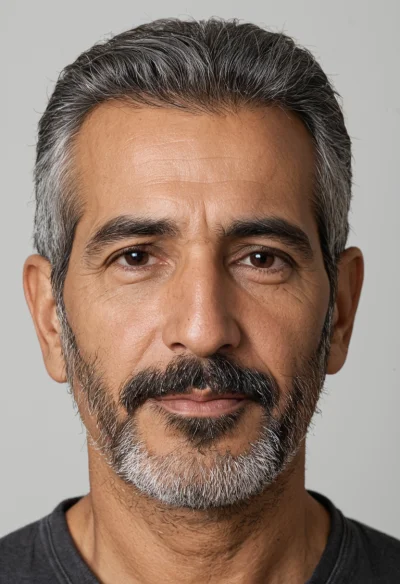 Arabisch, Männlich, Grau Haare, Braun Augen – KI Portrait