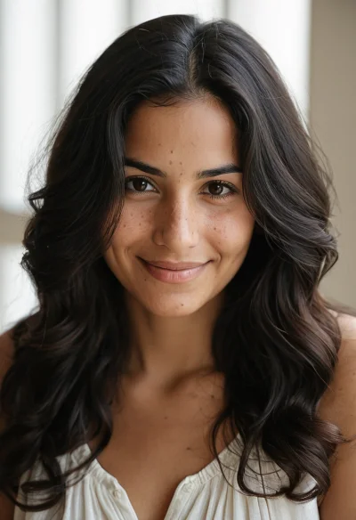 Arabisch, Weiblich, Schwarz Haare, Braun Augen – KI Portrait