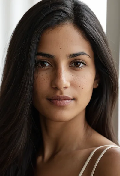 Arabisch, Weiblich, Schwarz Haare, Braun Augen – KI Portrait