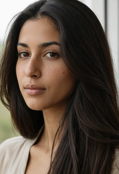 Arabisch, Weiblich, Schwarz Haare, Braun Augen – KI Portrait