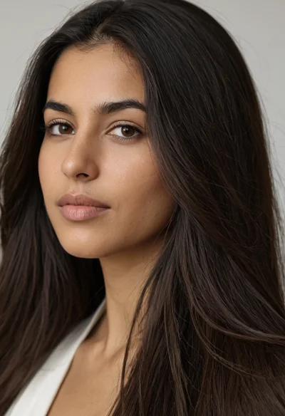 Arabisch, Weiblich, Schwarz Haare, Braun Augen – KI Portrait