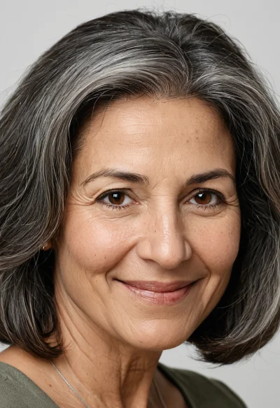 Arabisch, Weiblich, Grau Haare, Braun Augen – KI Portrait