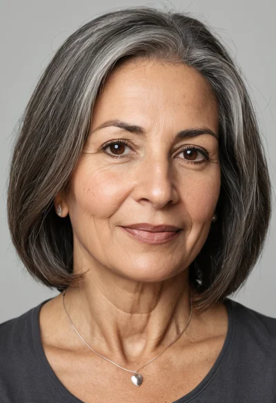 Arabisch, Weiblich, Grau Haare, Braun Augen – KI Portrait