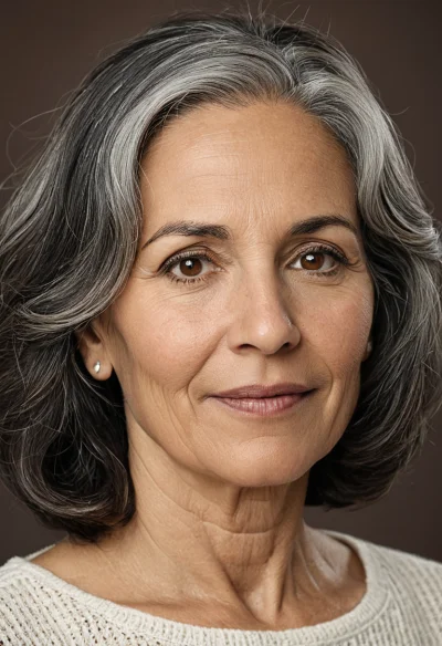 Arabisch, Weiblich, Grau Haare, Braun Augen – KI Portrait