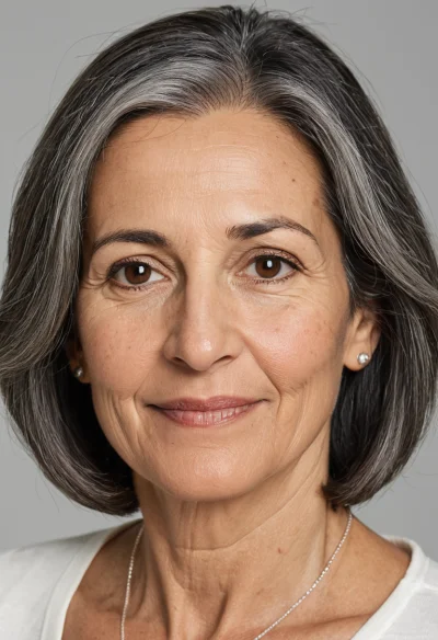 Arabisch, Weiblich, Grau Haare, Braun Augen – KI Portrait