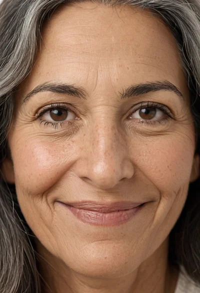 Arabisch, Weiblich, Grau Haare, Braun Augen – KI Portrait