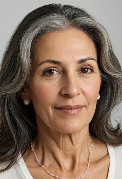 Arabisch, Weiblich, Grau Haare, Braun Augen – KI Portrait