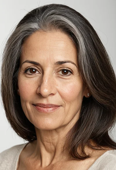 Arabisch, Weiblich, Grau Haare, Braun Augen – KI Portrait