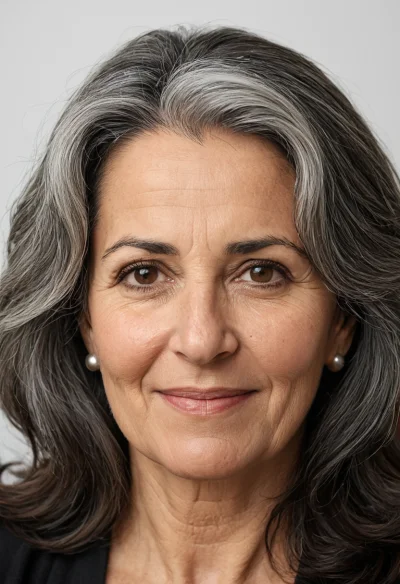 Arabisch, Weiblich, Grau Haare, Braun Augen – KI Portrait