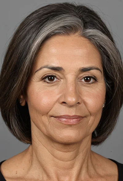 Arabisch, Weiblich, Grau Haare, Braun Augen – KI Portrait