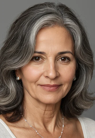 Arabisch, Weiblich, Grau Haare, Braun Augen – KI Portrait