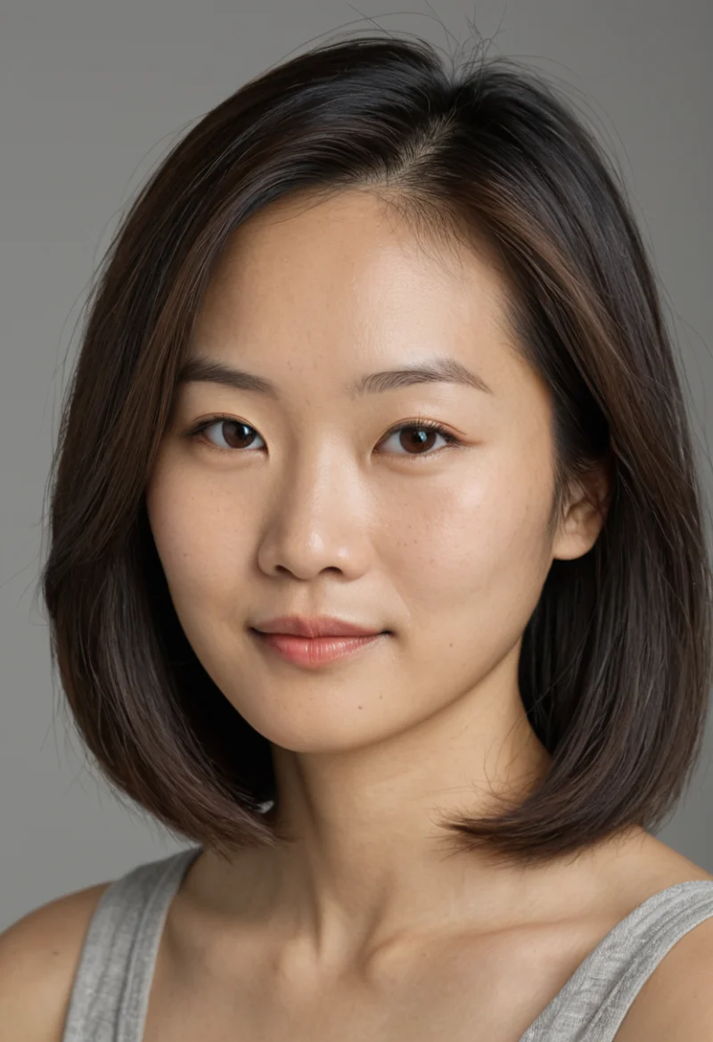 Asiatisch, Weiblich, Schwarz Haare, Braun Augen – KI Portrait