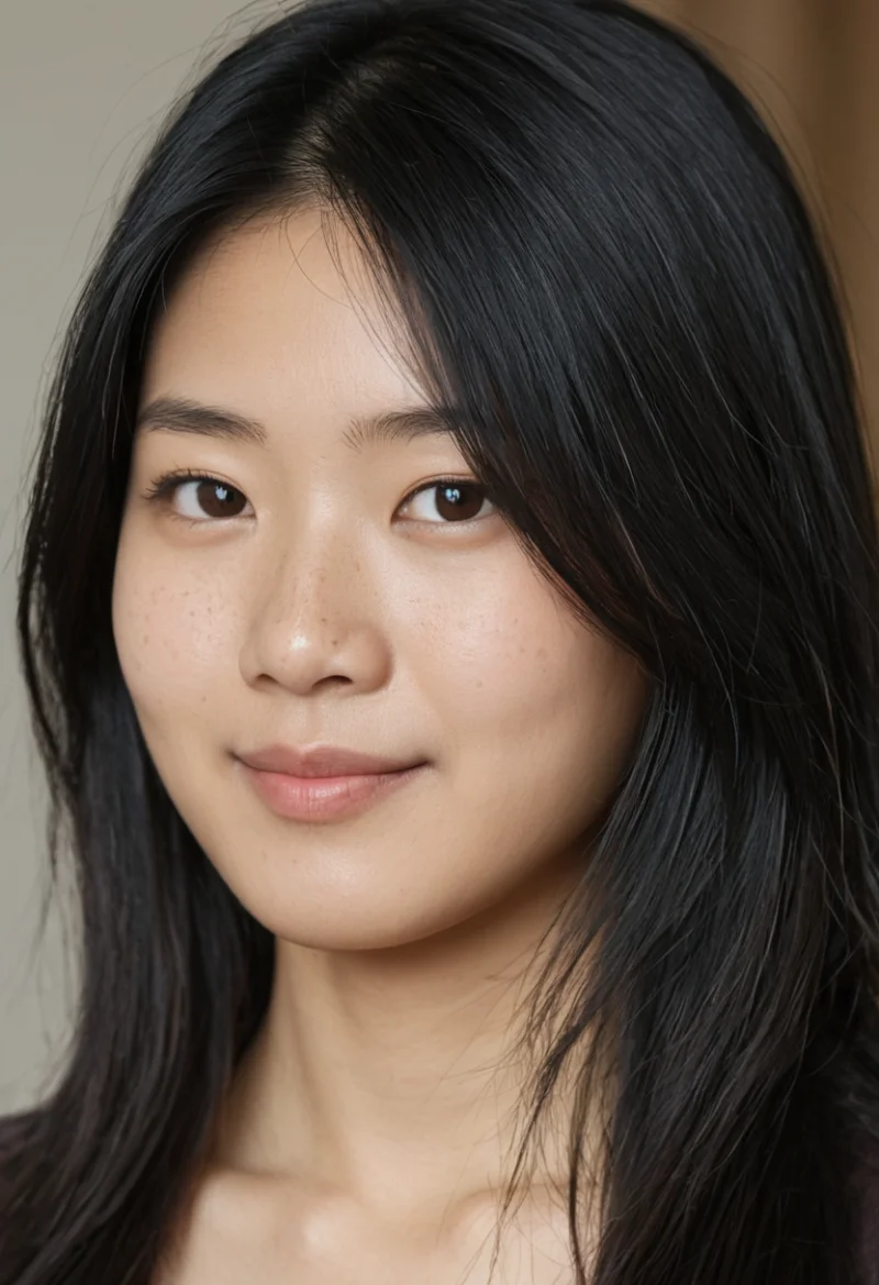 Asiatisch, Weiblich, Schwarz Haare, Braun Augen – KI Portrait