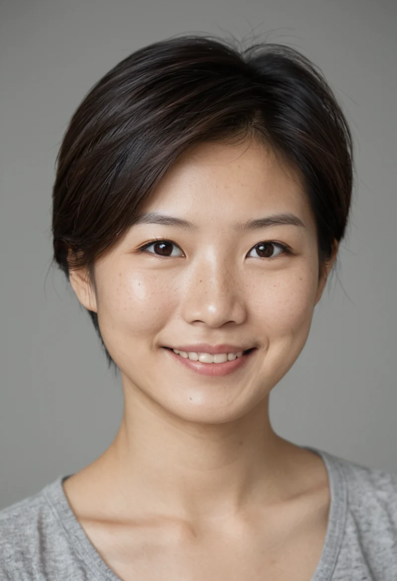 Asiatisch, Weiblich, Schwarz Haare, Braun Augen – KI Portrait