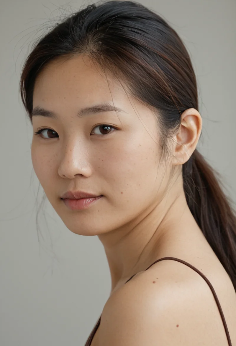Asiatisch, Weiblich, Schwarz Haare, Braun Augen – KI Portrait
