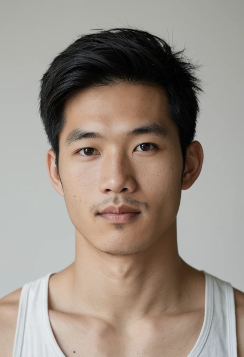 Asiatisch, Männlich, Schwarz Haare, Braun Augen – KI Portrait