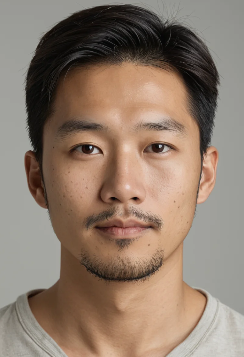 Asiatisch, Männlich, Schwarz Haare, Braun Augen – KI Portrait