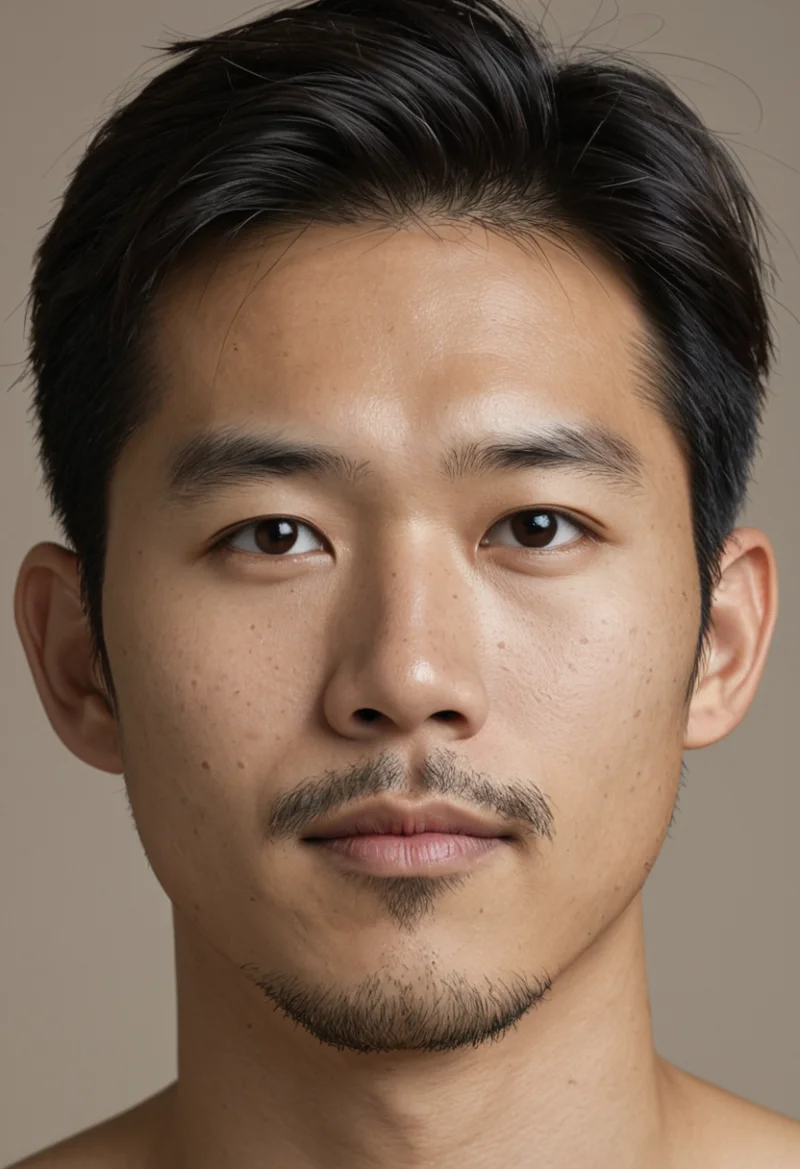Asiatisch, Männlich, Schwarz Haare, Braun Augen – KI Portrait