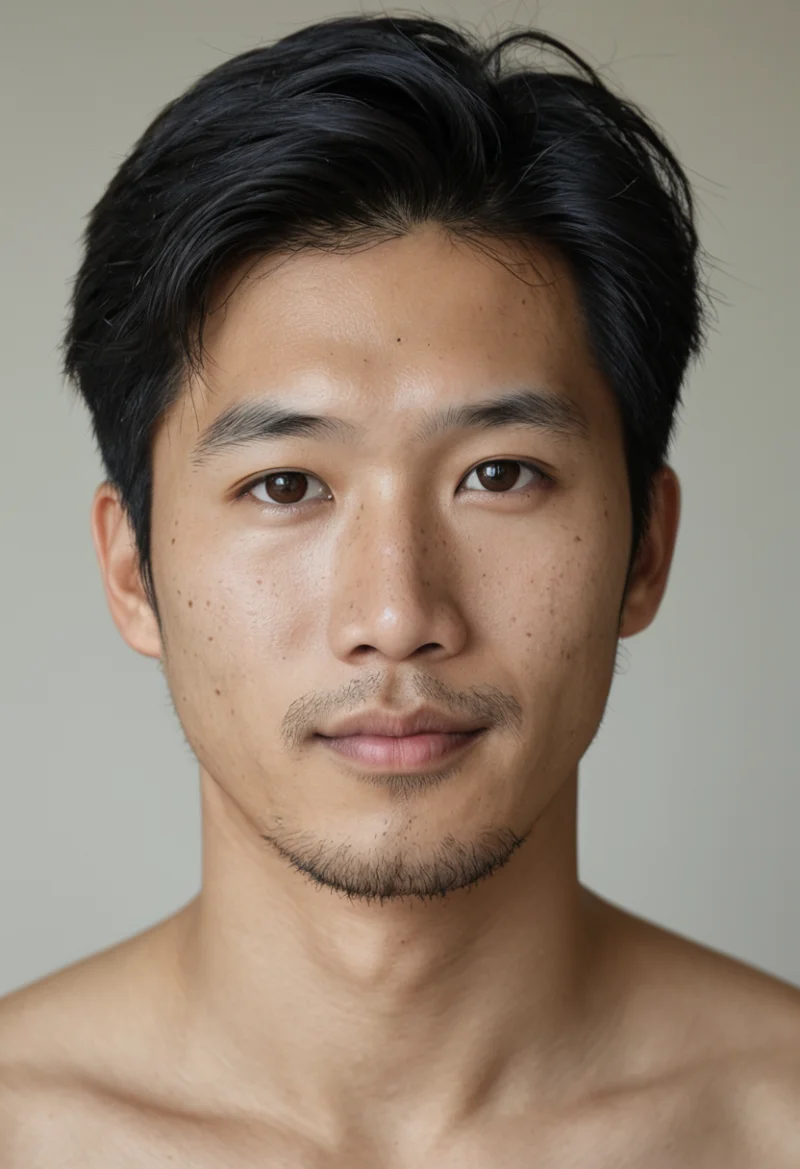 Asiatisch, Männlich, Schwarz Haare, Braun Augen – KI Portrait