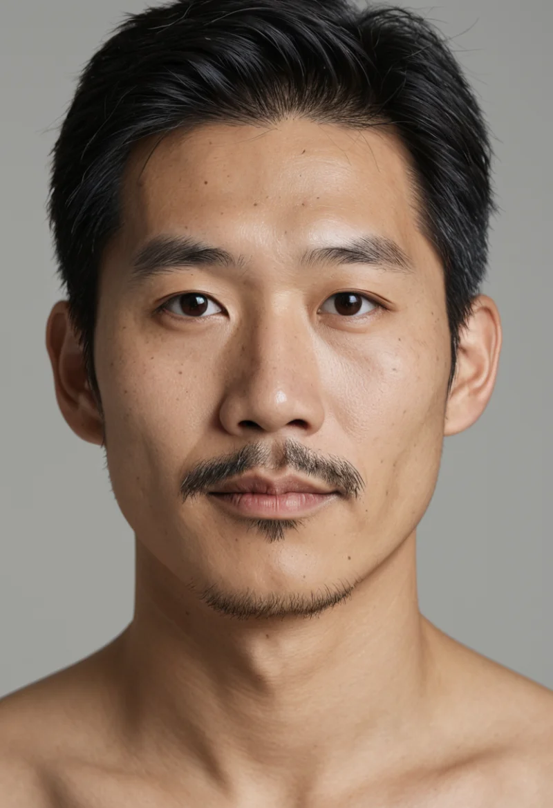 Asiatisch, Männlich, Schwarz Haare, Braun Augen – KI Portrait