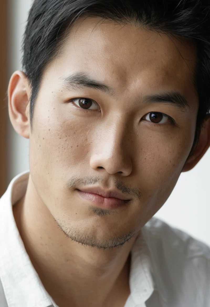 Asiatisch, Männlich, Schwarz Haare, Braun Augen – KI Portrait