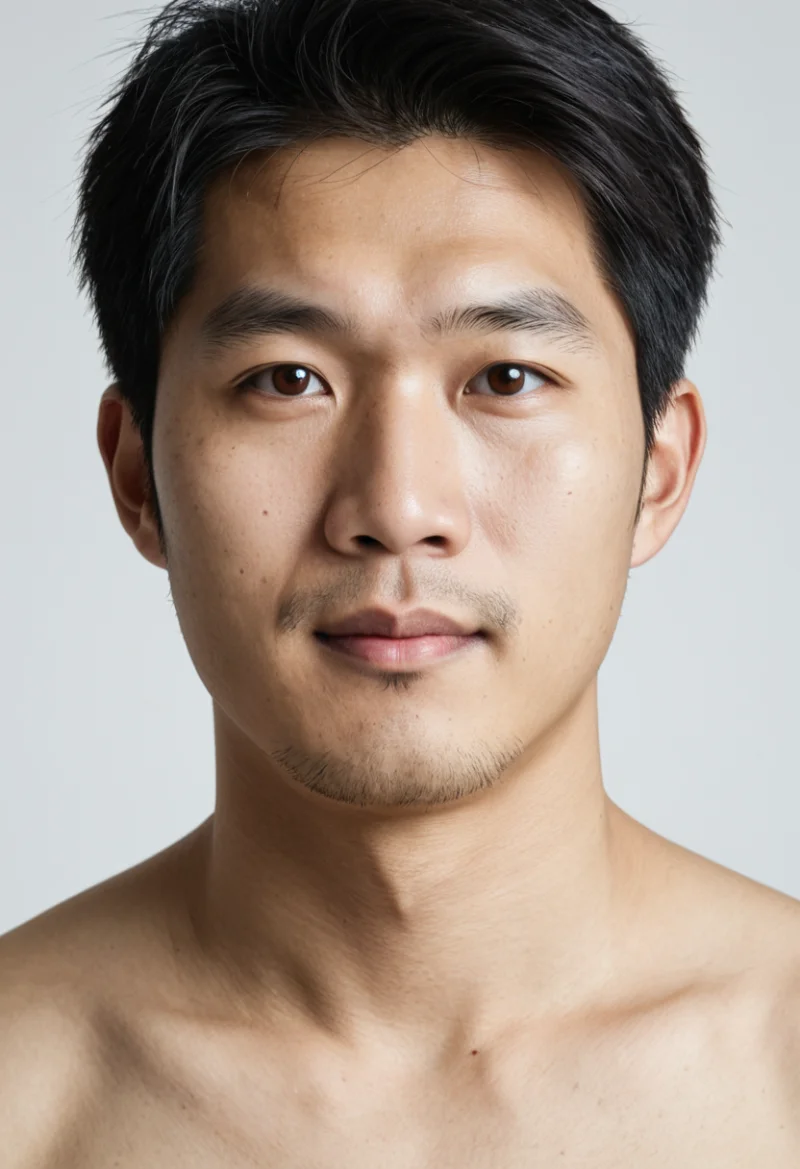 Asiatisch, Männlich, Schwarz Haare, Braun Augen – KI Portrait