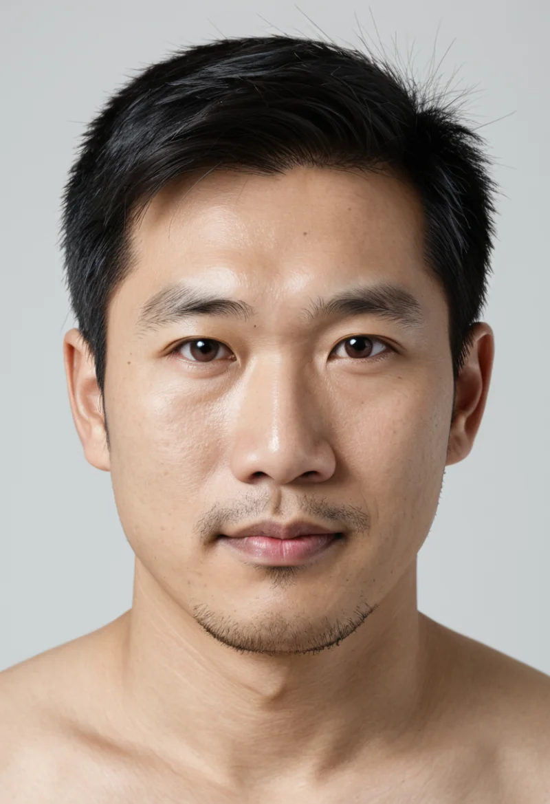 Asiatisch, Männlich, Schwarz Haare, Braun Augen – KI Portrait