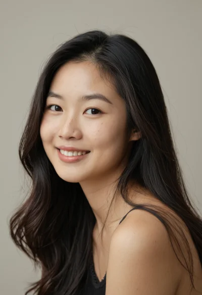 Asiatisch, Weiblich, Schwarz Haare, Braun Augen – KI Portrait