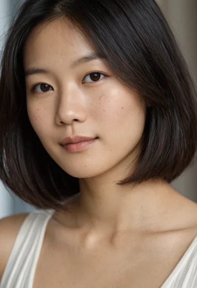 Asiatisch, Weiblich, Schwarz Haare, Braun Augen – KI Portrait
