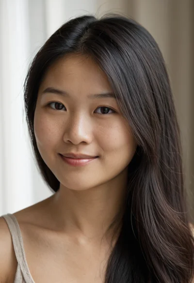 Asiatisch, Weiblich, Schwarz Haare, Braun Augen – KI Portrait