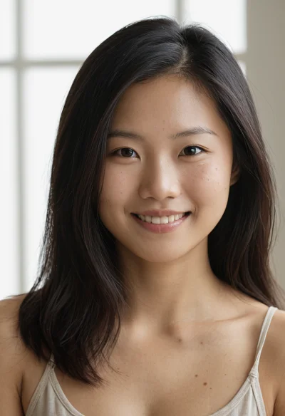 Asiatisch, Weiblich, Schwarz Haare, Braun Augen – KI Portrait