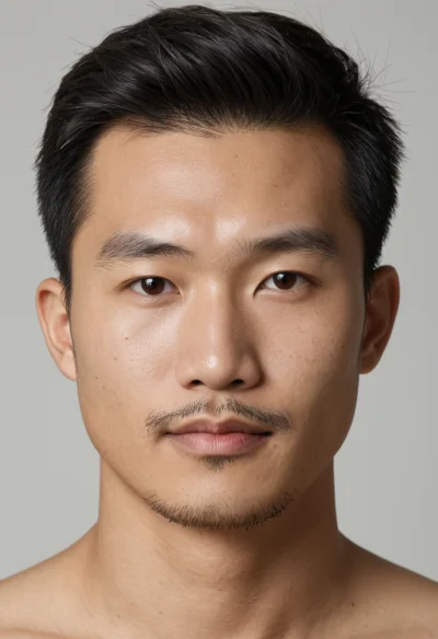 Asiatisch, Männlich, Schwarz Haare, Braun Augen – KI Portrait