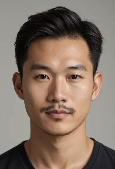 Asiatisch, Männlich, Schwarz Haare, Braun Augen – KI Portrait