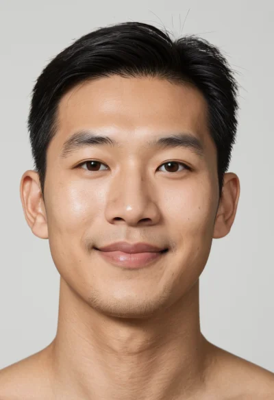 Asiatisch, Männlich, Schwarz Haare, Braun Augen – KI Portrait
