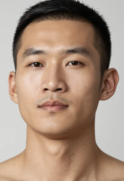 Asiatisch, Männlich, Schwarz Haare, Braun Augen – KI Portrait