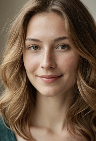 Europäisch, Weiblich, Braun Haare, Grün Augen – KI Portrait