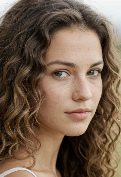 Europäisch, Weiblich, Braun Haare, Grün Augen – KI Portrait